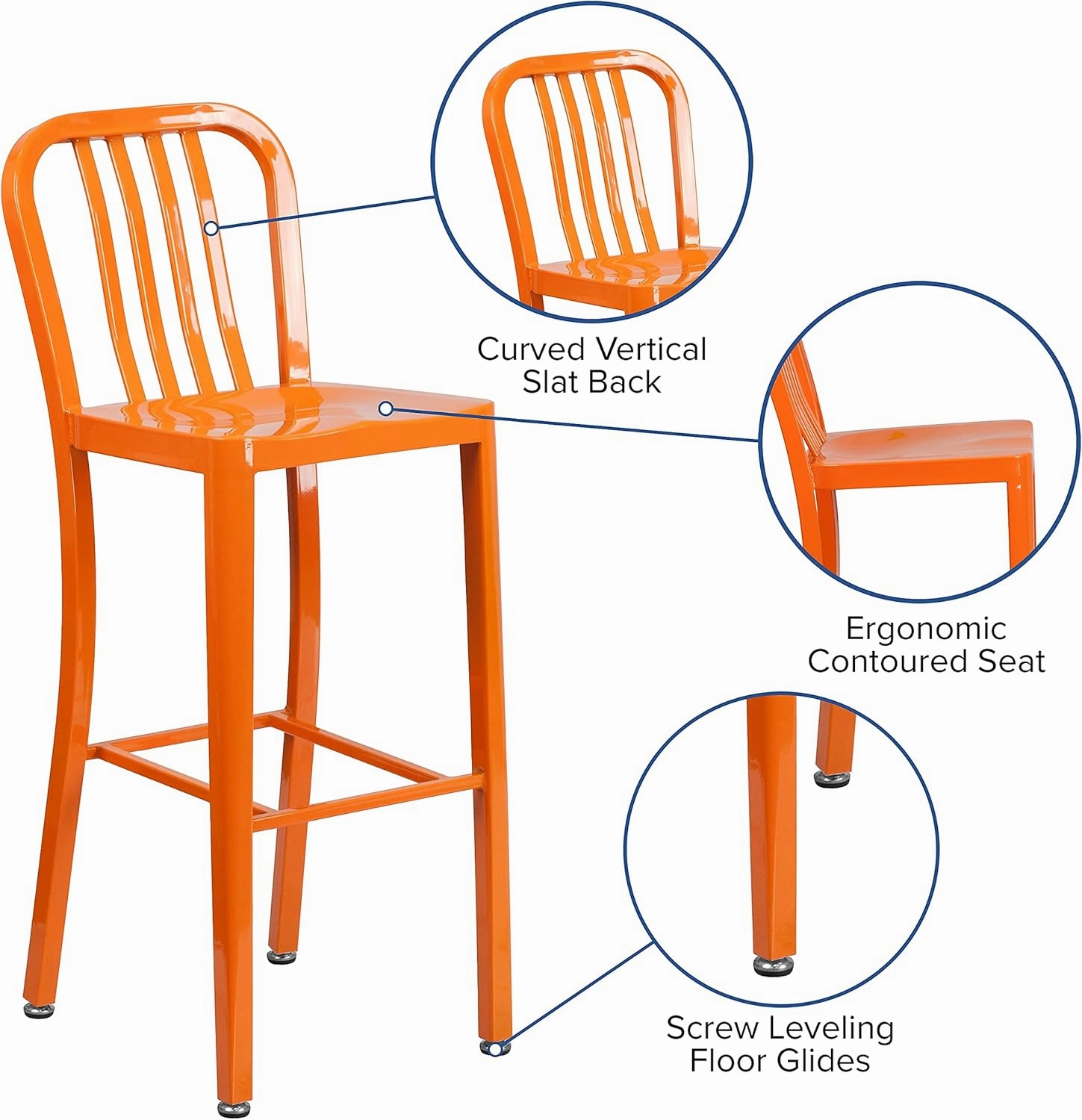 Flash Furniture Gael Commercial Grade 2 Pack 30" High Orange Metal Indoor-Outdoor Barstool with Vertical Slat Back
