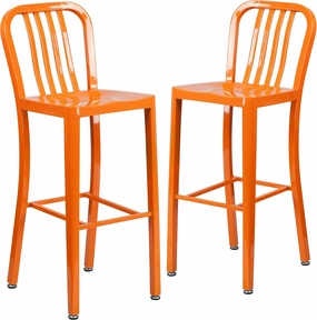 Flash Furniture Gael Commercial Grade 2 Pack 30" High Orange Metal Indoor-Outdoor Barstool with Vertical Slat Back