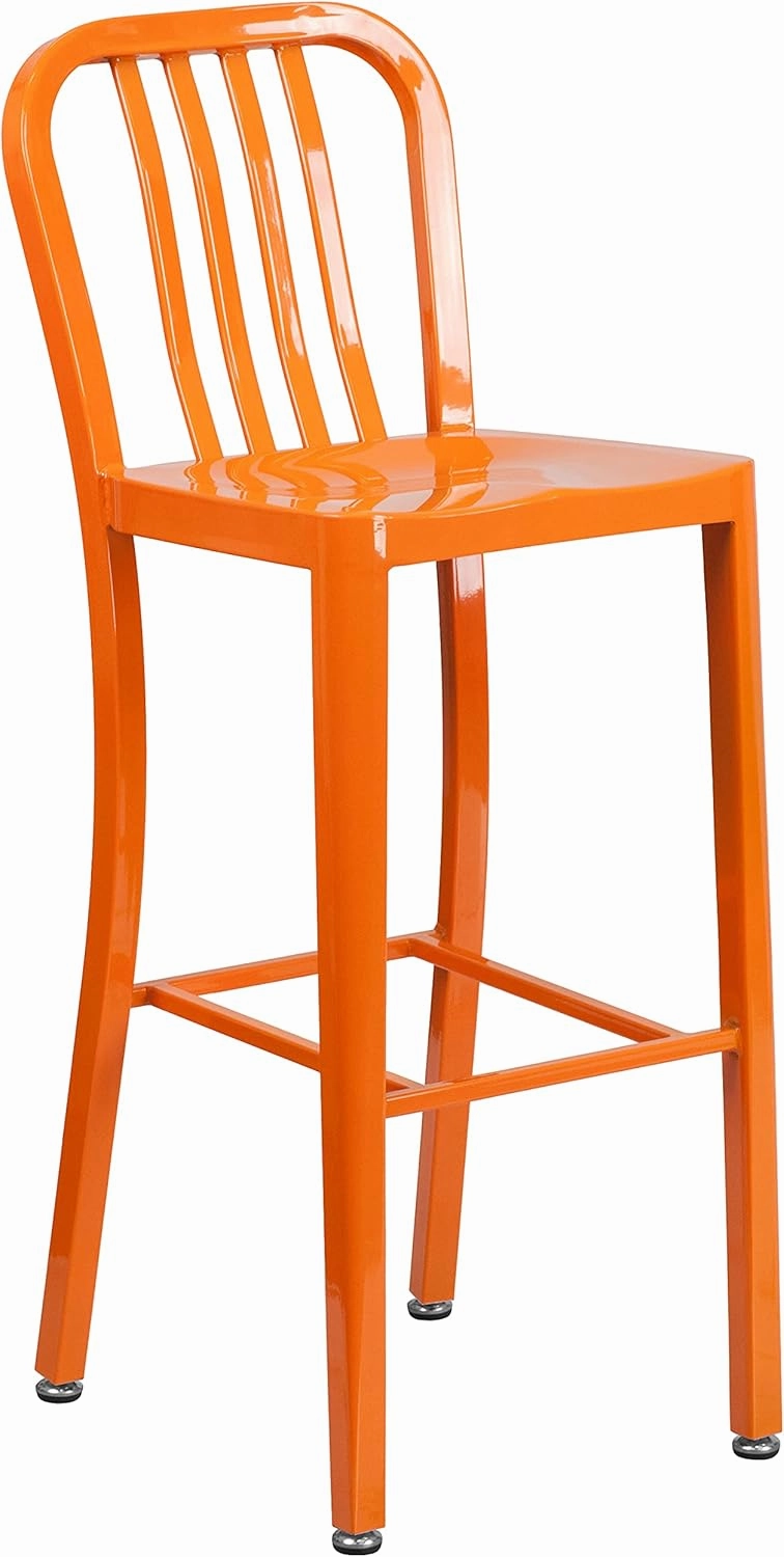 Flash Furniture Gael Commercial Grade 2 Pack 30" High Orange Metal Indoor-Outdoor Barstool with Vertical Slat Back