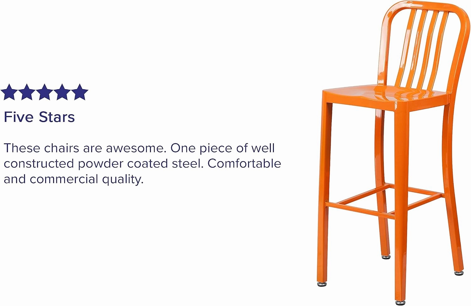 Flash Furniture Gael Commercial Grade 2 Pack 30" High Orange Metal Indoor-Outdoor Barstool with Vertical Slat Back