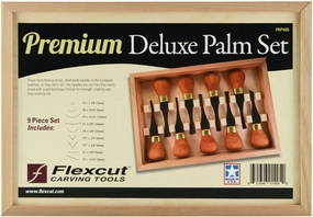 Flexcut Carving Tools Premium Deluxe Palm Set FRP405 | 9-Piece Set of Palm Tools | Razor-Sharp 1095 High Carbon Steel Blades | Ergonomic Cherry Hardwood Handles | Made in The U.S.A.