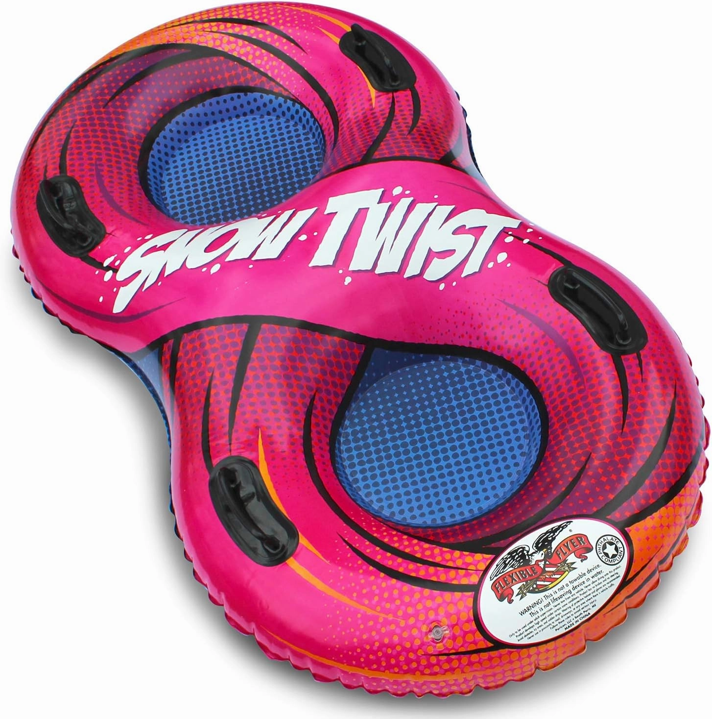 Flexible Flyer Snow Twist 2-Person Inflatable Tube. Lake Pool Float & Double Sled Slider, Red Orange, 57 x 33 x 12 inches
