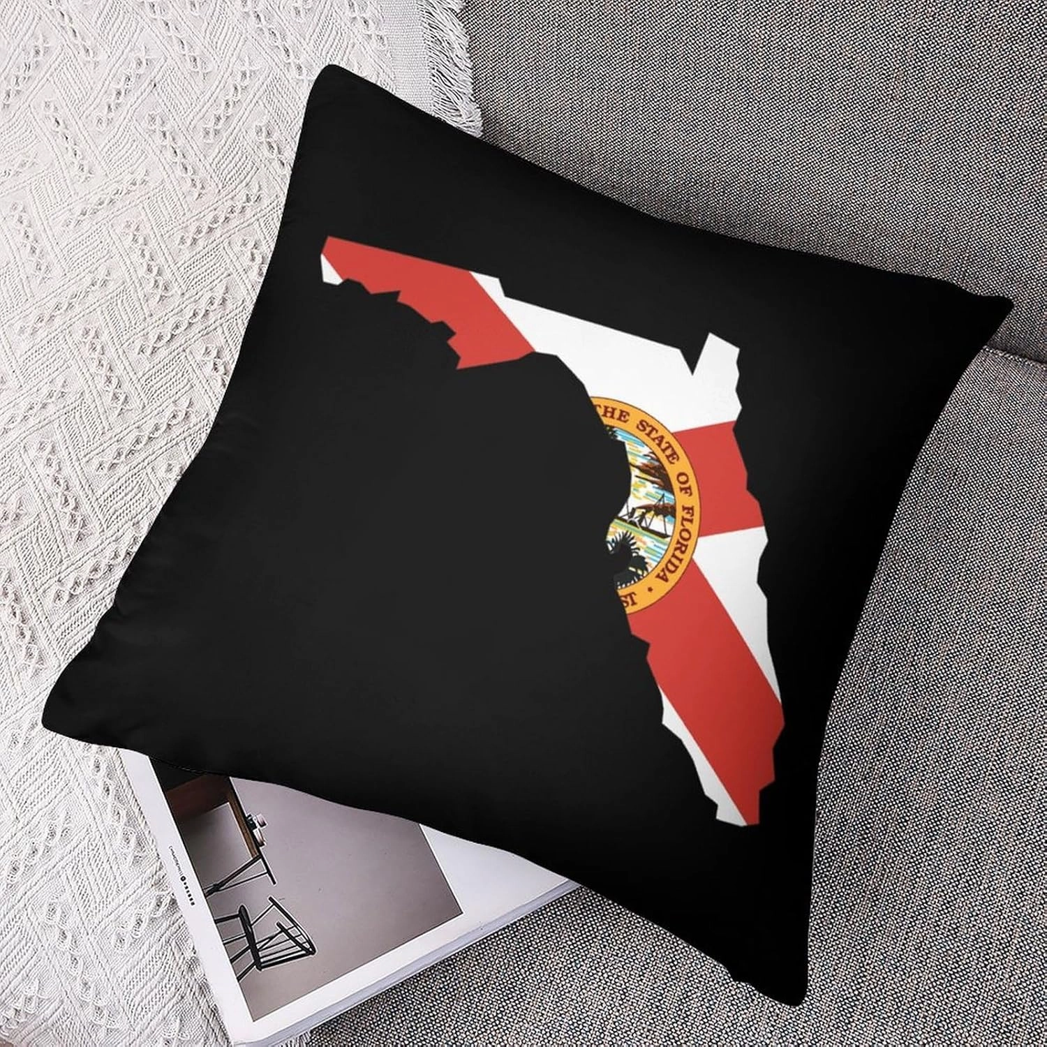 Florida State Flag Map Funny 2 Pack Sofa Throw Pillow Covers Square Cases Soft Pillowcases for Indoor Outdoor 20"x20"