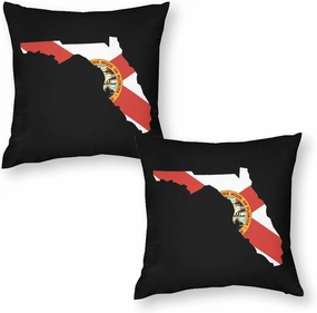 Florida State Flag Map Funny 2 Pack Sofa Throw Pillow Covers Square Cases Soft Pillowcases for Indoor Outdoor 20"x20"