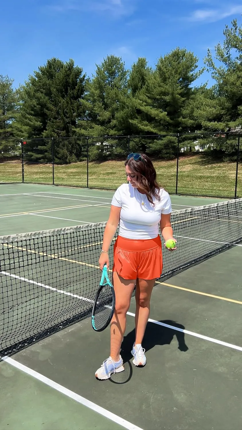 Flowy Running Shorts for Women with 4 Pockets 2 in 1 High Waisted Women's Butterfly Workout Athletic Tennis Skirt Shorts
