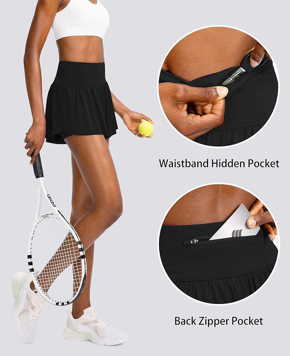 Flowy Running Shorts for Women with 4 Pockets 2 in 1 High Waisted Women's Butterfly Workout Athletic Tennis Skirt Shorts