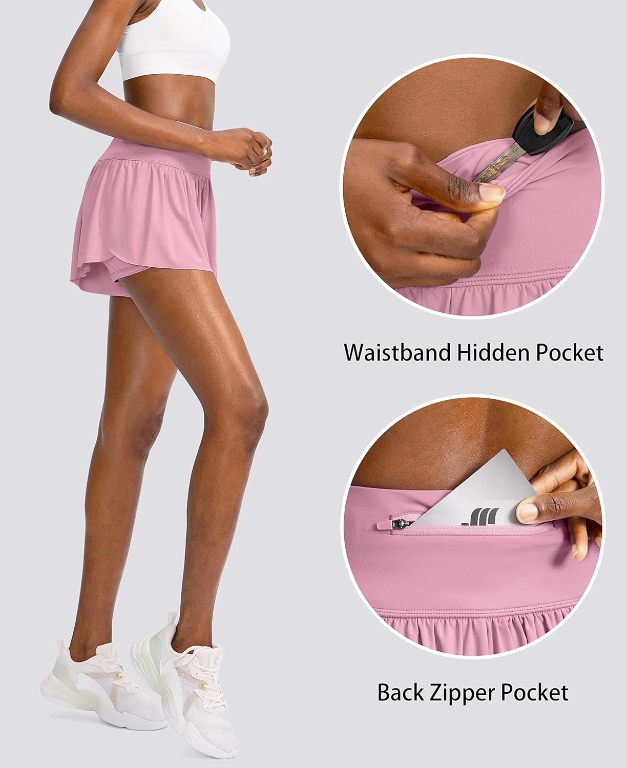Flowy Running Shorts for Women with 4 Pockets 2 in 1 High Waisted Women's Butterfly Workout Athletic Tennis Skirt Shorts