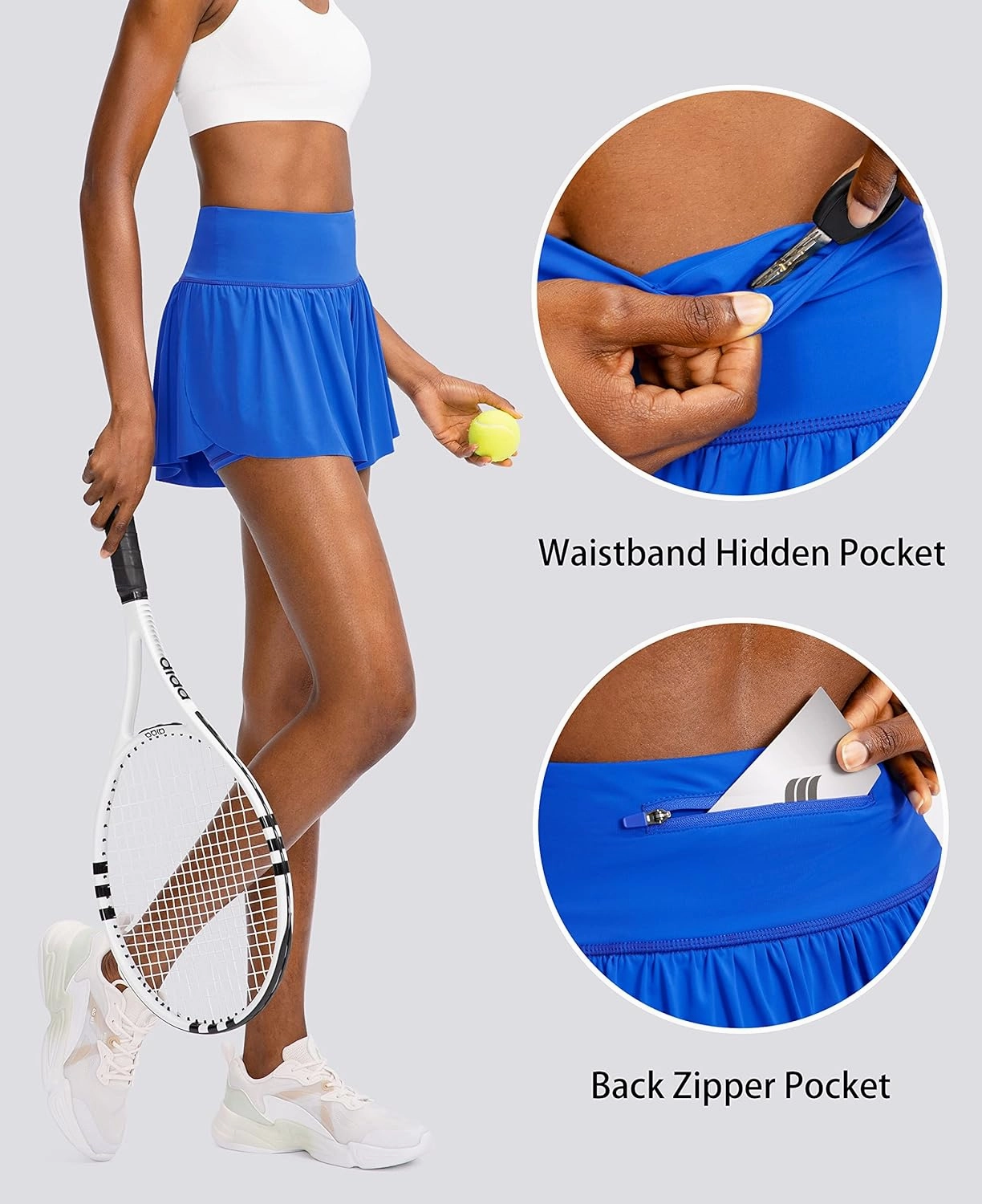 Flowy Running Shorts for Women with 4 Pockets 2 in 1 High Waisted Women's Butterfly Workout Athletic Tennis Skirt Shorts