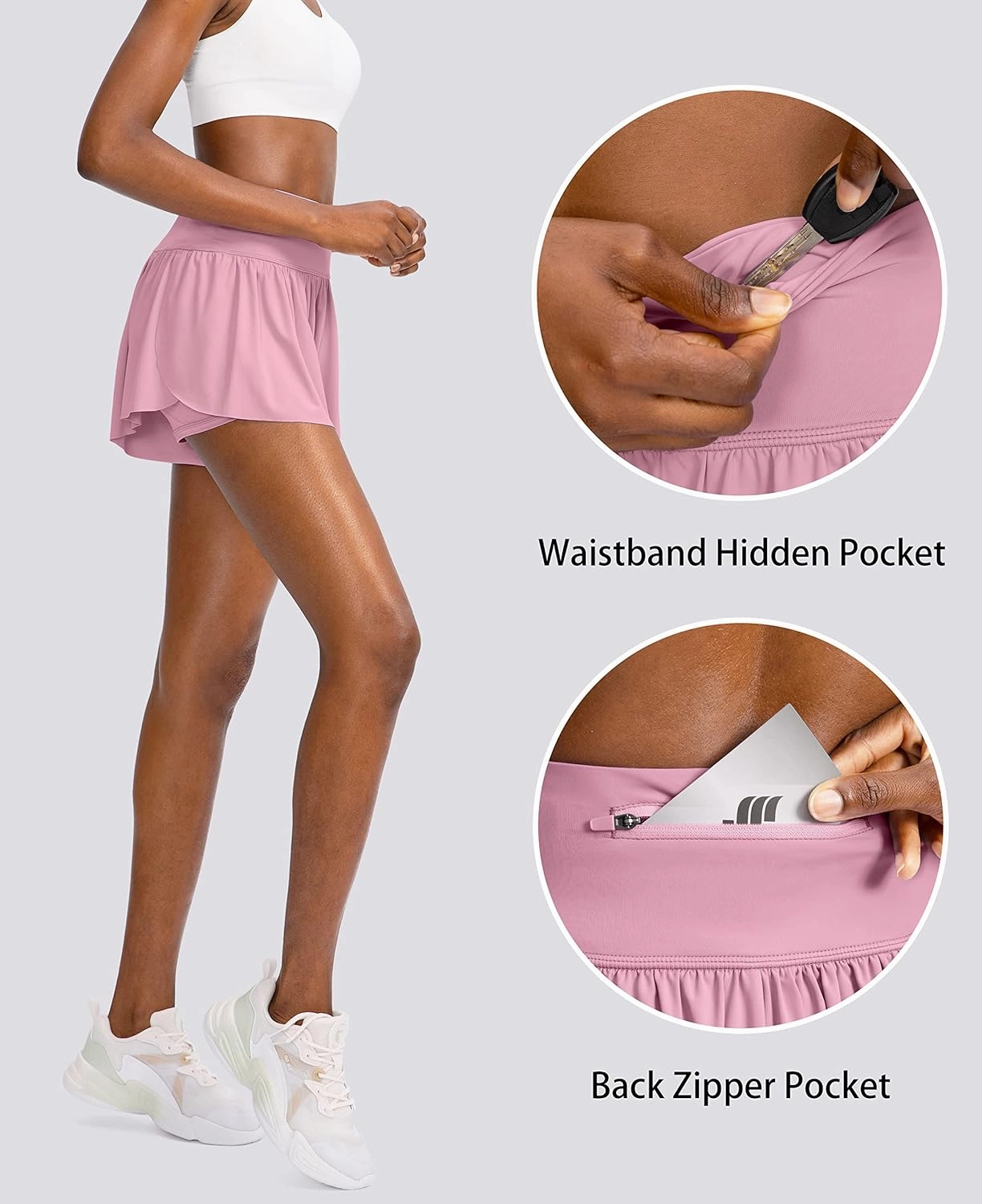 Flowy Running Shorts for Women with 4 Pockets 2 in 1 High Waisted Women's Butterfly Workout Athletic Tennis Skirt Shorts