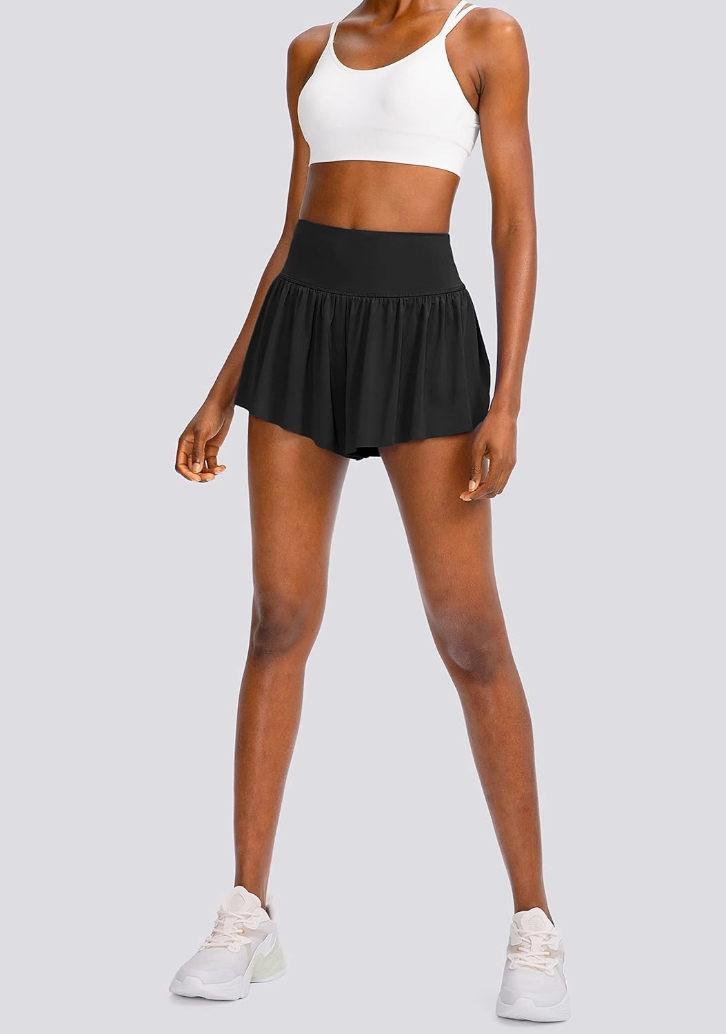 Flowy Running Shorts for Women with 4 Pockets 2 in 1 High Waisted Women's Butterfly Workout Athletic Tennis Skirt Shorts