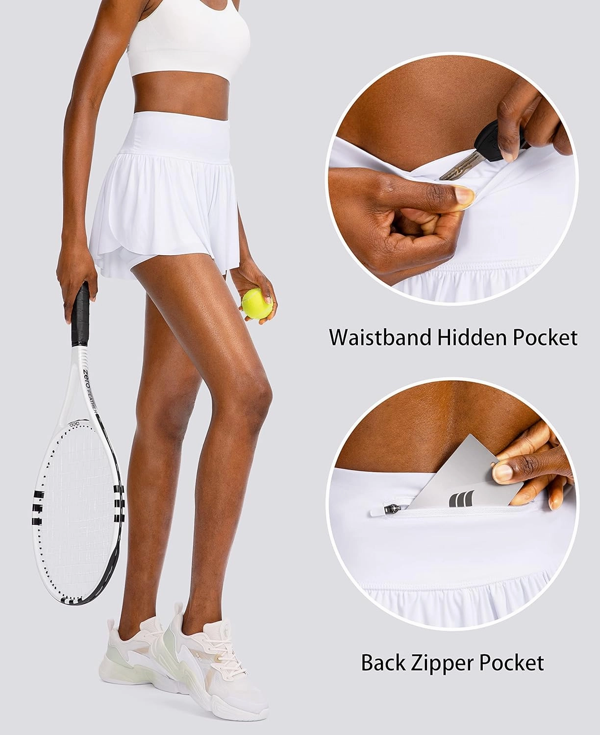 Flowy Running Shorts for Women with 4 Pockets 2 in 1 High Waisted Women's Butterfly Workout Athletic Tennis Skirt Shorts