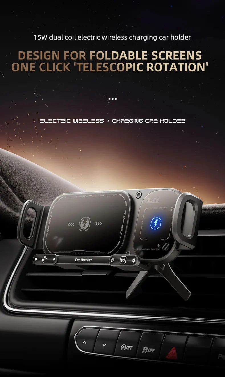 Fold Screen Car Wireless Charger Dual Coil Mount 15W Fast Car Charging for Samsung Galaxy S23 S22 S21 Z Fold Flip 5 4 3