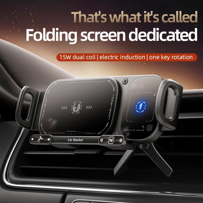 Fold Screen Car Wireless Charger Dual Coil Mount 15W Fast Car Charging for Samsung Galaxy S23 S22 S21 Z Fold Flip 5 4 3