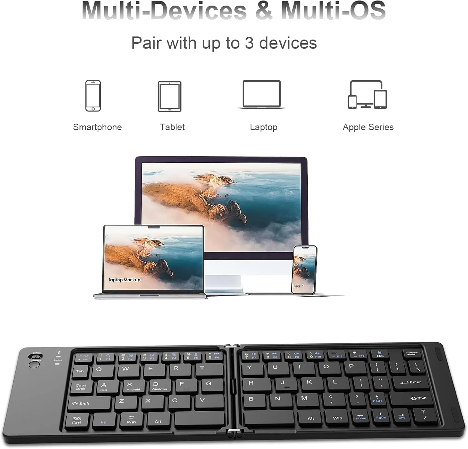 Foldable Bluetooth Keyboard, Pocket-Sized Wireless Travel Folding Keyboard for iPad, iPhone, Smartphone, Tablet and Laptop (Black)