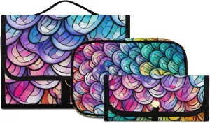 Foldable Hanging Travel Toiletry Organizer Set 3-Piece with Cosmetic Bag & Brush Holder - Colorful Dragon Scales (8)