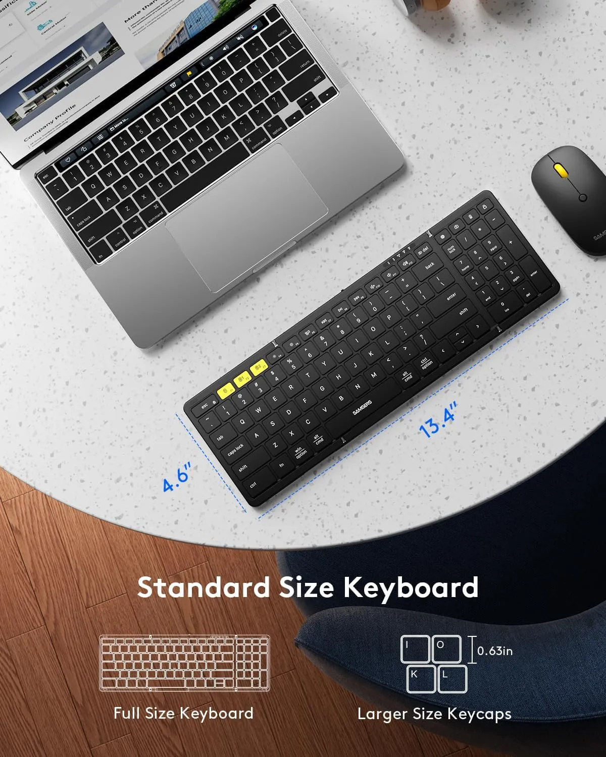 Foldable Keyboard and Mouse, Samsers Folding Bluetooth Keyboard Combo, 2.4G   BT5.0 x 2, Full-Size Portable Travel Keyboard & USB-C Rechargeable Wireless Mouse for iOS Android Windows Mac OS