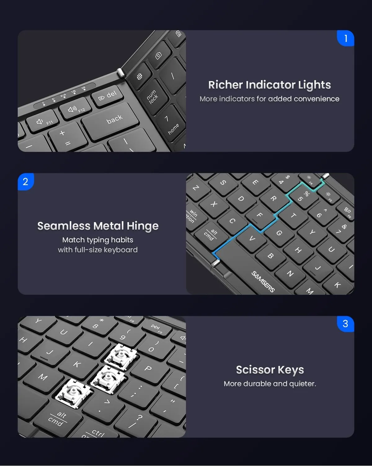 Foldable Keyboard and Mouse, Samsers Folding Bluetooth Keyboard Combo, 2.4G   BT5.0 x 2, Full-Size Portable Travel Keyboard & USB-C Rechargeable Wireless Mouse for iOS Android Windows Mac OS