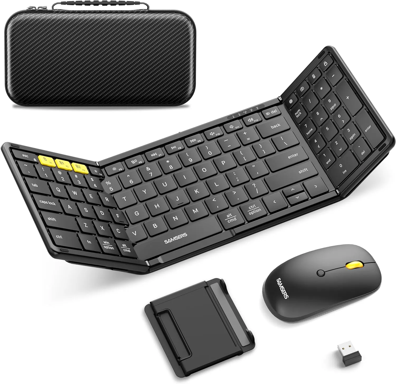 Foldable Keyboard and Mouse, Samsers Folding Bluetooth Keyboard Combo, 2.4G   BT5.0 x 2, Full-Size Portable Travel Keyboard & USB-C Rechargeable Wireless Mouse for iOS Android Windows Mac OS