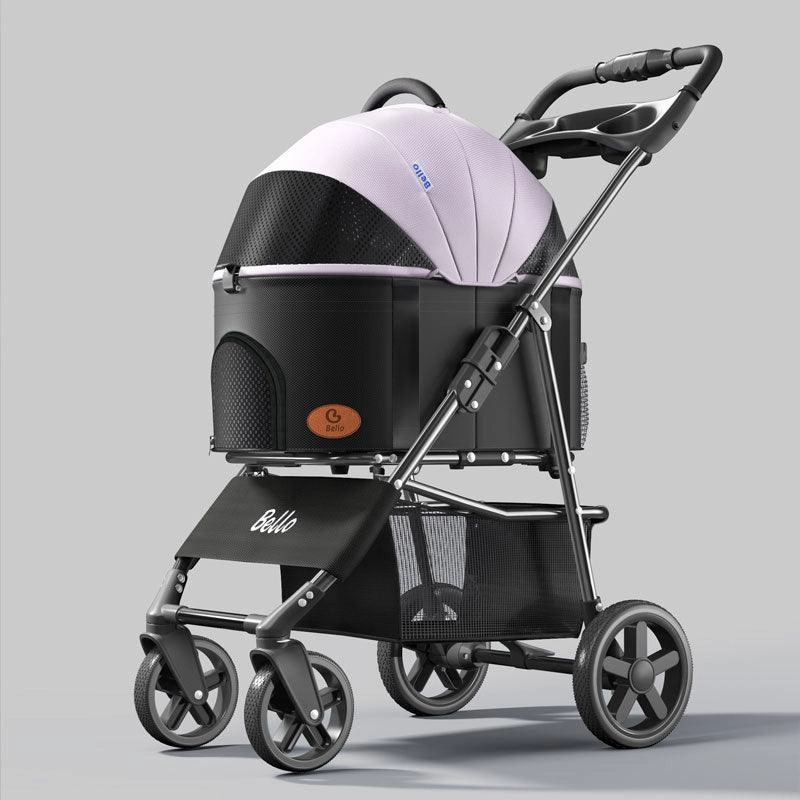 Foldable Cat Stroller with Wheels Pet Travel Carrier