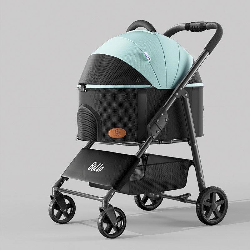 Foldable Cat Stroller with Wheels Pet Travel Carrier