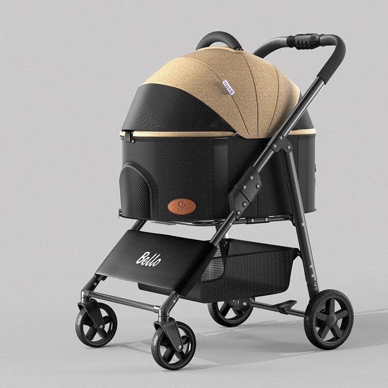 Foldable Cat Stroller with Wheels Pet Travel Carrier