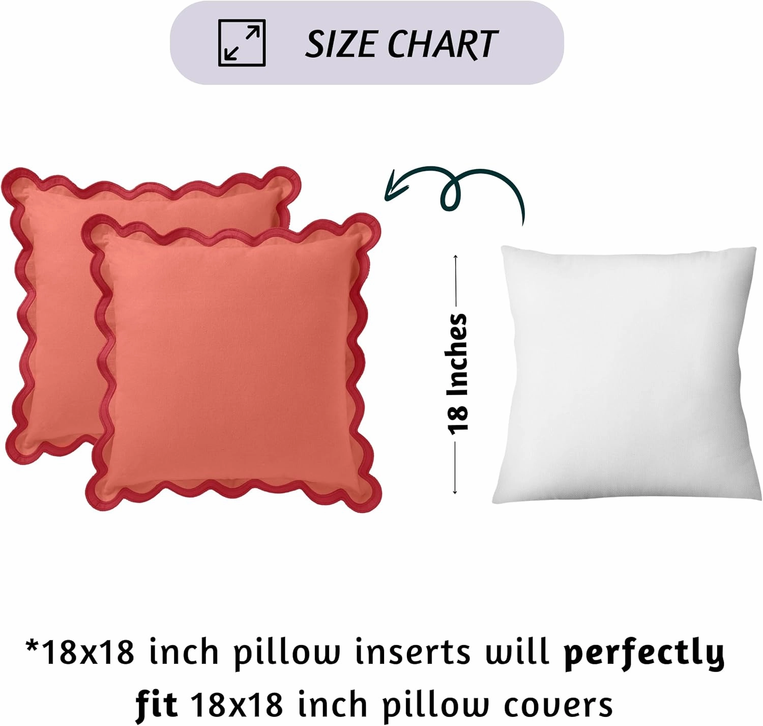 Folkulture Throw Pillows for Couch Pillows for Living Room | Set of 2 (18x18) Throw Pillow Covers | Boho Throw Pillows or Accent Pillows | Red Scalloped Pillow for Home