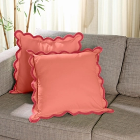 Folkulture Throw Pillows for Couch Pillows for Living Room | Set of 2 (18x18) Throw Pillow Covers | Boho Throw Pillows or Accent Pillows | Red Scalloped Pillow for Home