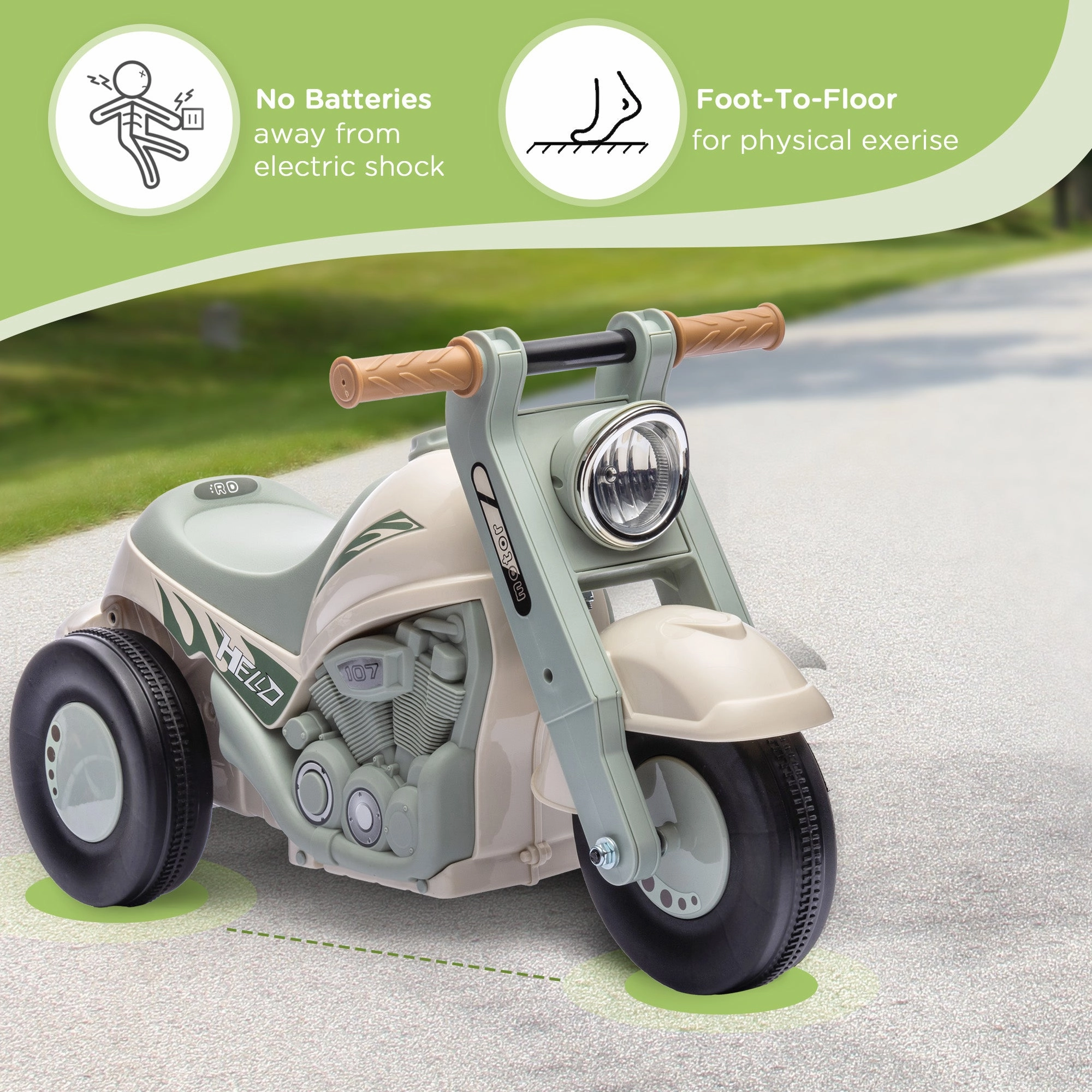 Foot to Floor Toddler Ride on Toy, Sliding Toddler Car with Music and Bubble, for 2-5 Years Old, Cream White