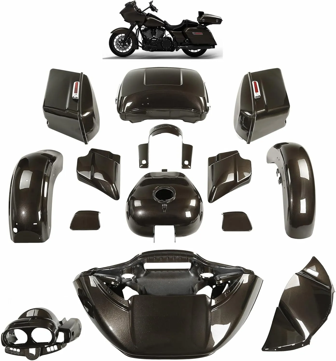 For Road Glide / HR3 Color-Matched Sumatra Brown Fairing Body Kit Fits for 2015-later Harley FLTRX, Razor Tour Pack   Hard Saddlebags   Gas Tank   Inner&Outer Fairing   Fender   Fender Fascia