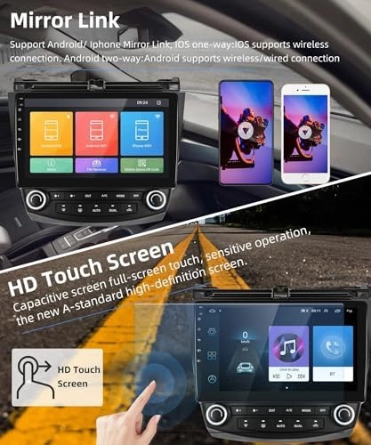 for Honda Accord 2003-2007 Android Car Radio Stereo 10.1 inch Capacitive HD Touch Screen Mirror Link GPS Navigation Head Unit with WiFi Bluetooth USB FM Car Audio Steering Wheel Controls