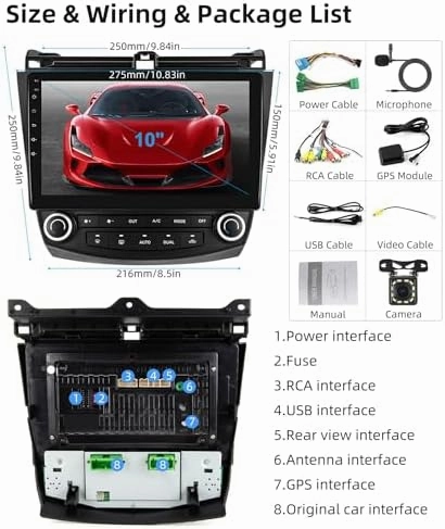 for Honda Accord 2003-2007 Android Car Radio Stereo 10.1 inch Capacitive HD Touch Screen Mirror Link GPS Navigation Head Unit with WiFi Bluetooth USB FM Car Audio Steering Wheel Controls