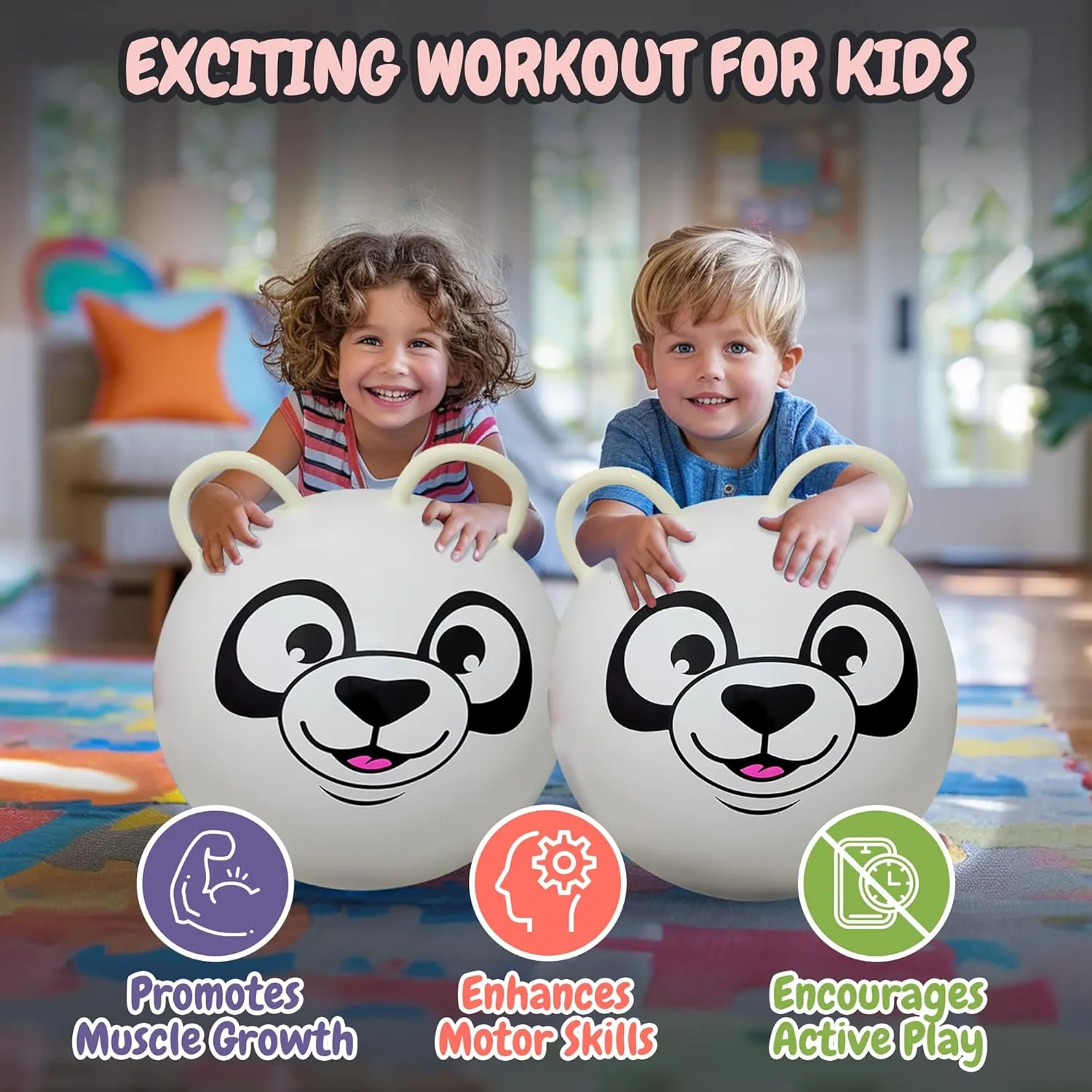 Forest & Twelfth Kids 20” Hopper Ball with 2 Handles – Inflatable Hopping Ball for Bouncing Fun – Multi-Function Jump Ball for Kids Ages 3  (White Panda)