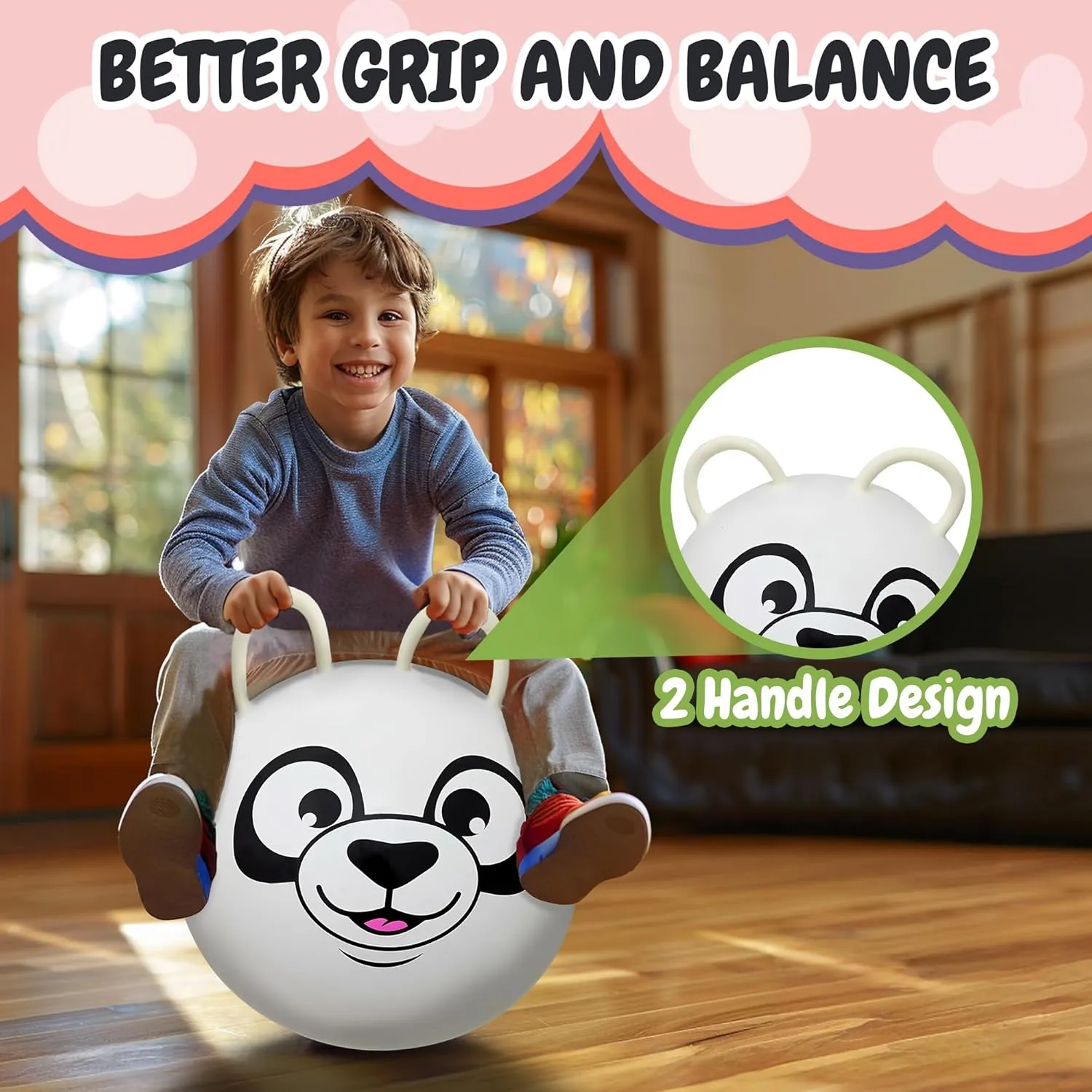 Forest & Twelfth Kids 20” Hopper Ball with 2 Handles – Inflatable Hopping Ball for Bouncing Fun – Multi-Function Jump Ball for Kids Ages 3  (White Panda)