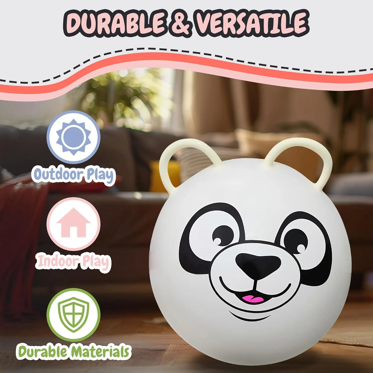 Forest & Twelfth Kids 20” Hopper Ball with 2 Handles – Inflatable Hopping Ball for Bouncing Fun – Multi-Function Jump Ball for Kids Ages 3  (White Panda)