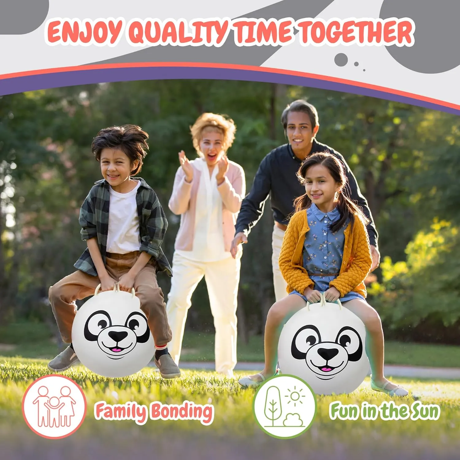 Forest & Twelfth Kids 20” Hopper Ball with 2 Handles – Inflatable Hopping Ball for Bouncing Fun – Multi-Function Jump Ball for Kids Ages 3  (White Panda)