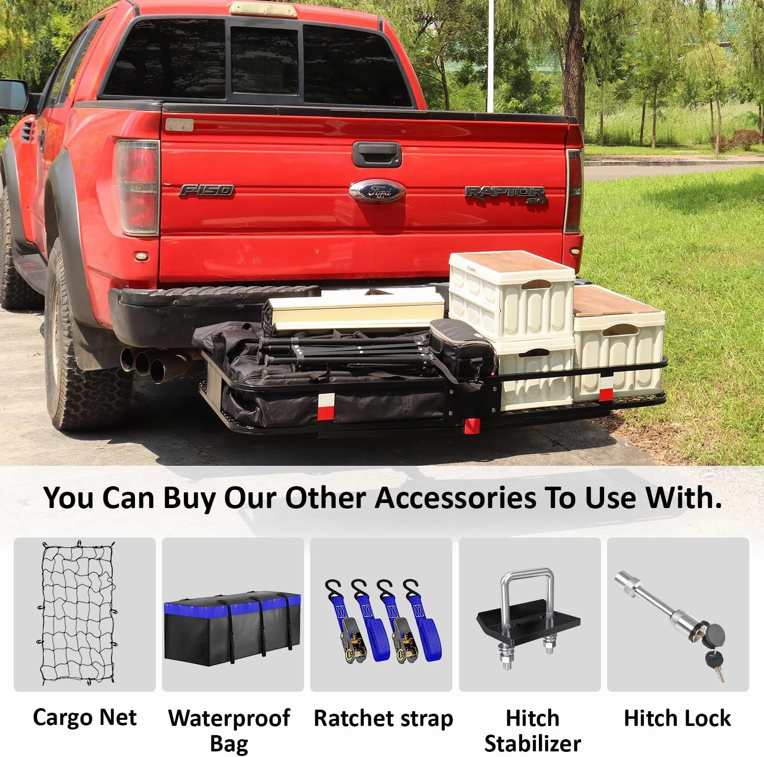FORWODE 60" x 20" x 6" Folding Hitch Mount Cargo Carrier, 500 lbs Capacity Trailer Hitch Cargo Basket with Waterproof Bag and Net, Hitch Rack for 2" Receiver Car, SUV & Truck