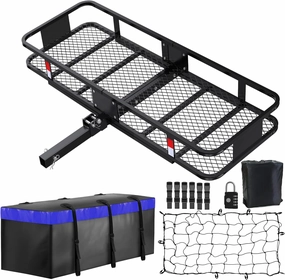 FORWODE 60" x 20" x 6" Folding Hitch Mount Cargo Carrier, 500 lbs Capacity Trailer Hitch Cargo Basket with Waterproof Bag and Net, Hitch Rack for 2" Receiver Car, SUV & Truck