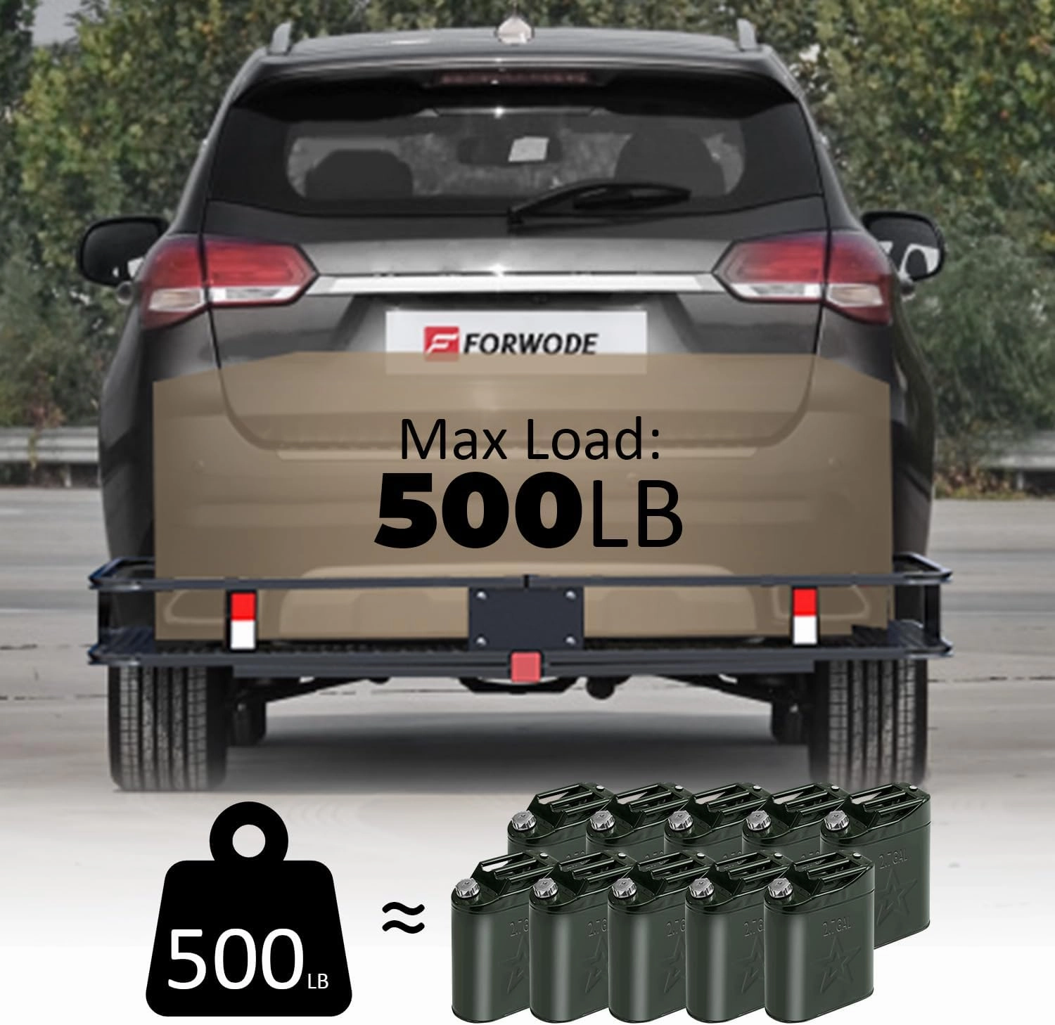 FORWODE 60" x 20" x 6" Folding Hitch Mount Cargo Carrier, 500 lbs Capacity Trailer Hitch Cargo Basket with Waterproof Bag and Net, Hitch Rack for 2" Receiver Car, SUV & Truck