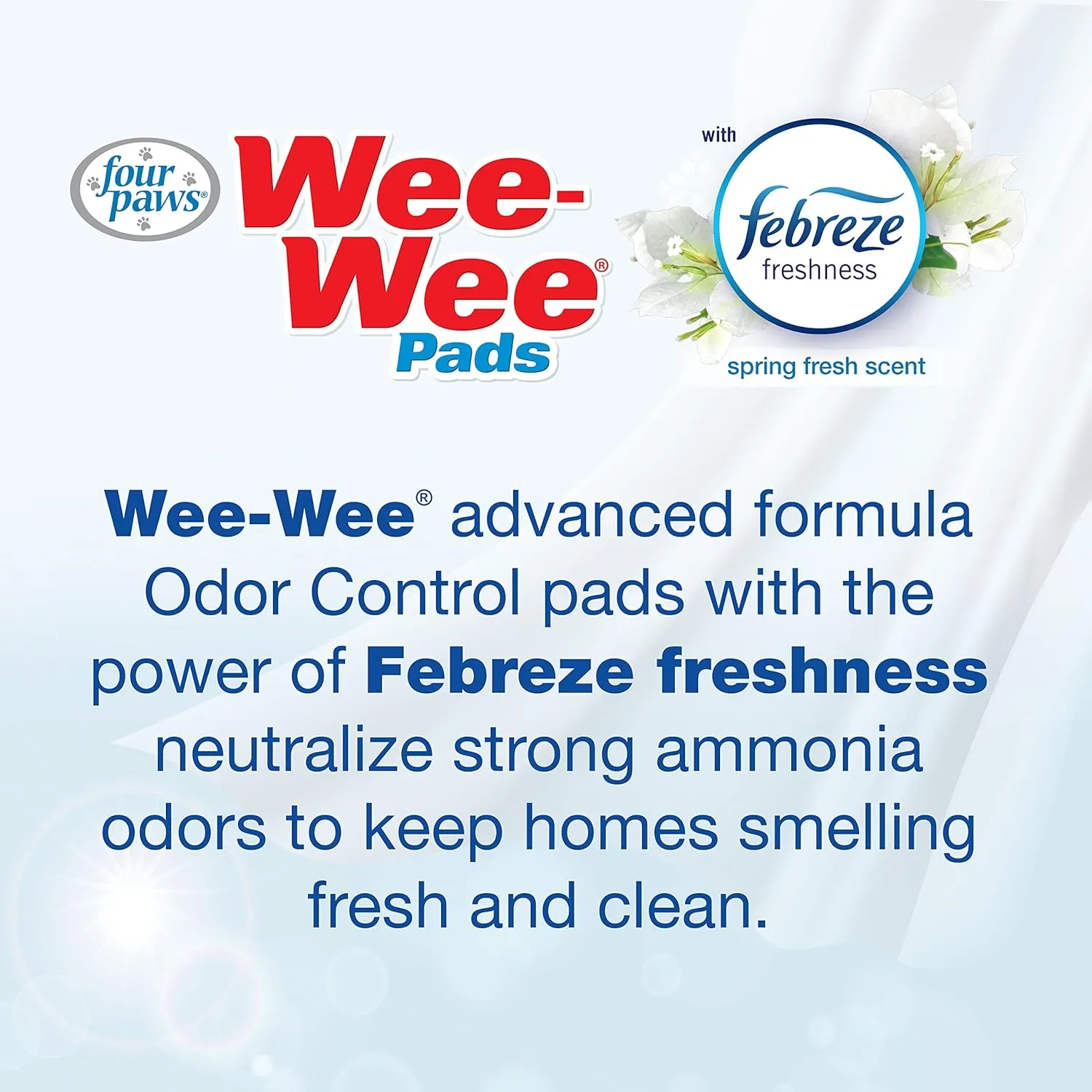 Four Paws Wee-Wee Odor Control with Febreze Freshness Pee Pads for Dogs & Puppies, Leak-Proof Dog Housebreaking Potty Training Floor Protection, Spring Fresh Scent, 22" x 23", 150 Count