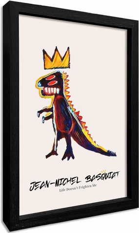 Framed Basquiat Wall Art, Basquiat Poster Jean Michel Basquiat Dinosaur King Animals Colorful Graffiti Canvas for Bedroom Living Room Decor Office(Black,8x10in)