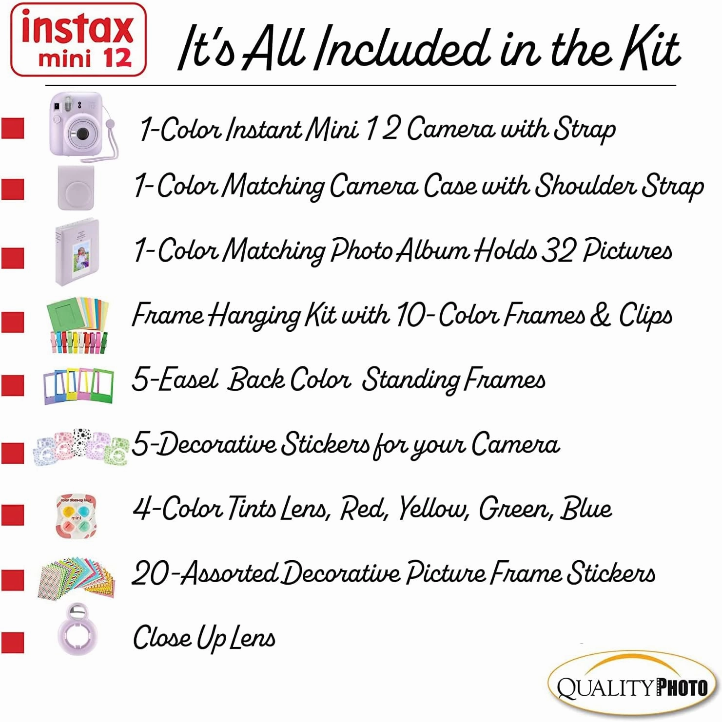 Fujifilm Instax Mini 12 Instant Camera with Case, Decoration Stickers, Frames, Photo Album and More Accessory kit (Lilac Purple)…