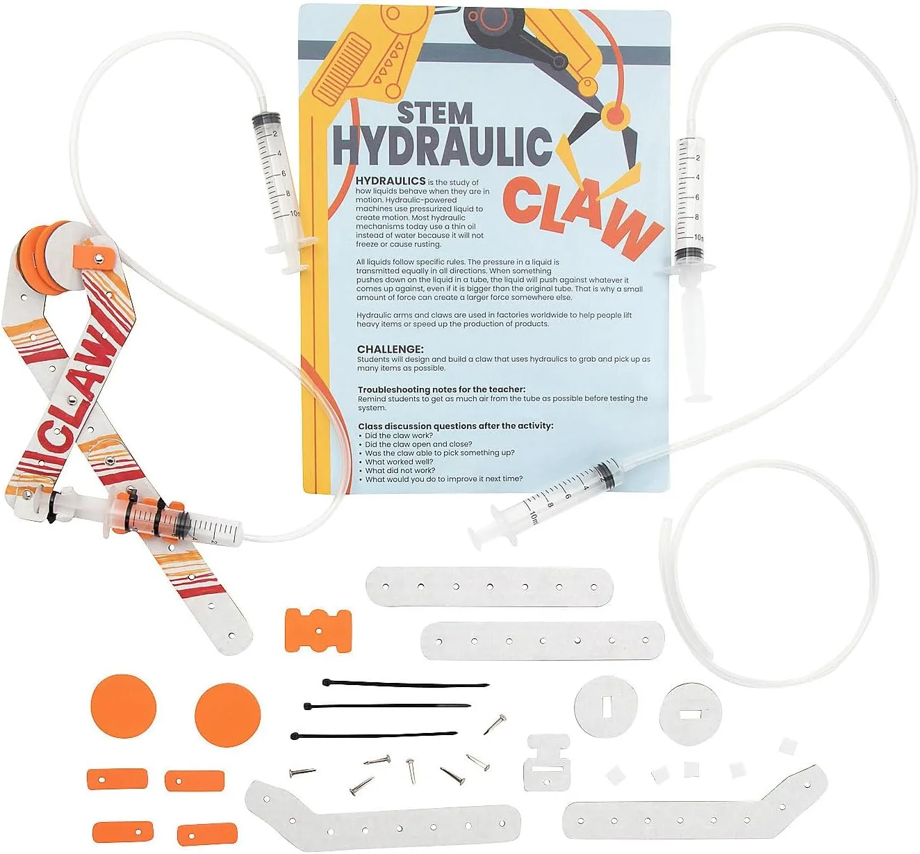 Fun Express 5" x 10" STEM Hydraulic Claw Activity Learning Challenge Craft Kit - Makes 12