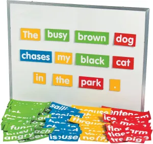 Fun Express Sentence Building Assorted Colors Vinyl Magnet Set - Preschool Classroom Educational Learning Toys - Reading Tools for Kids - 205 Pieces
