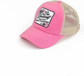 Funky Junque Women's Distressed Ponytail Mesh Trucker Cap - Criss Cross Elastic Bands