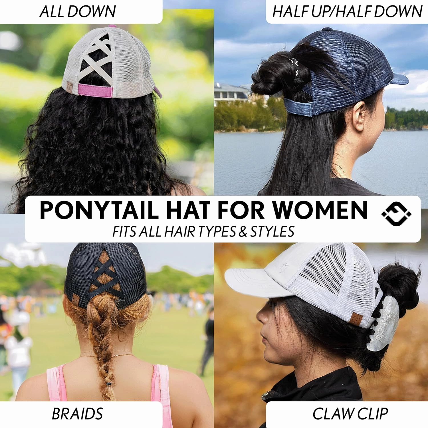 Funky Junque Women's Distressed Ponytail Mesh Trucker Cap - Criss Cross Elastic Bands