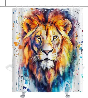Funny Unique Lion Shower Curtain Cool Abstract Animals Lions Shower Curtains Set Colorful Animal Print Bathroom Decor Accessory with Hooks 72" W × 84" H