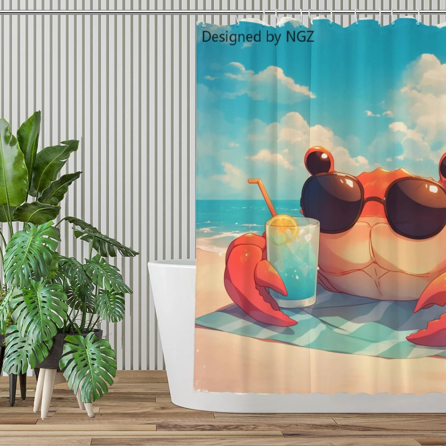 Funny Crab Blue Shower Curtain, Colorful Lemon Yellow Curtain, 72x72 Inches Shower Curtains for Bathroom, Snow Fabric Bath Curtains Set with 12 Hooks