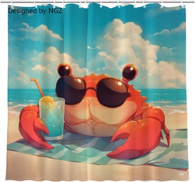 Funny Crab Blue Shower Curtain, Colorful Lemon Yellow Curtain, 72x72 Inches Shower Curtains for Bathroom, Snow Fabric Bath Curtains Set with 12 Hooks