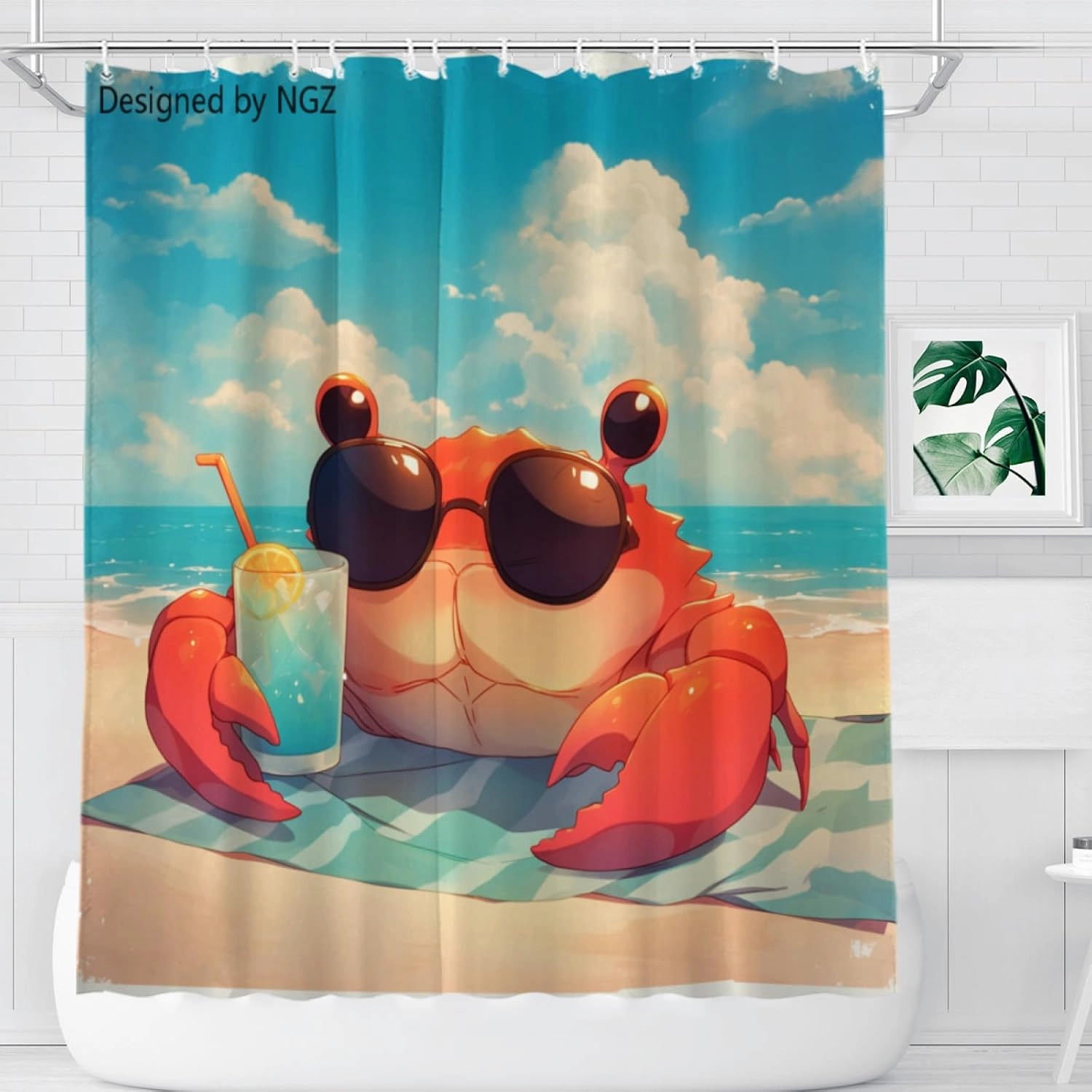 Funny Crab Blue Shower Curtain, Colorful Lemon Yellow Curtain, 72x72 Inches Shower Curtains for Bathroom, Snow Fabric Bath Curtains Set with 12 Hooks