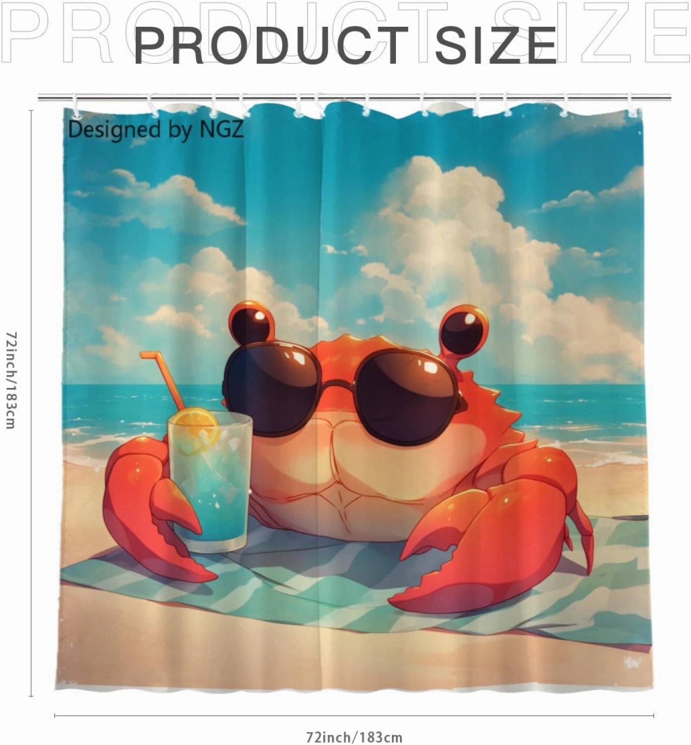 Funny Crab Blue Shower Curtain, Colorful Lemon Yellow Curtain, 72x72 Inches Shower Curtains for Bathroom, Snow Fabric Bath Curtains Set with 12 Hooks